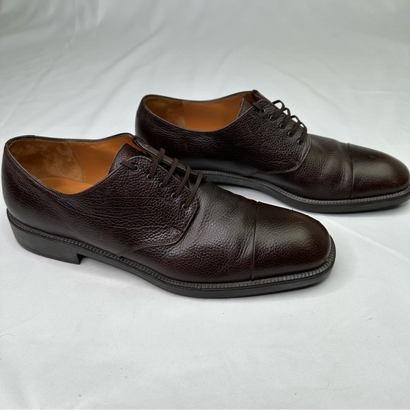 SALVATORE FERRAGAMO Studio Men's 11 D Brown Pebble Grain Leather Oxford F 29 - Picture 3 of 8